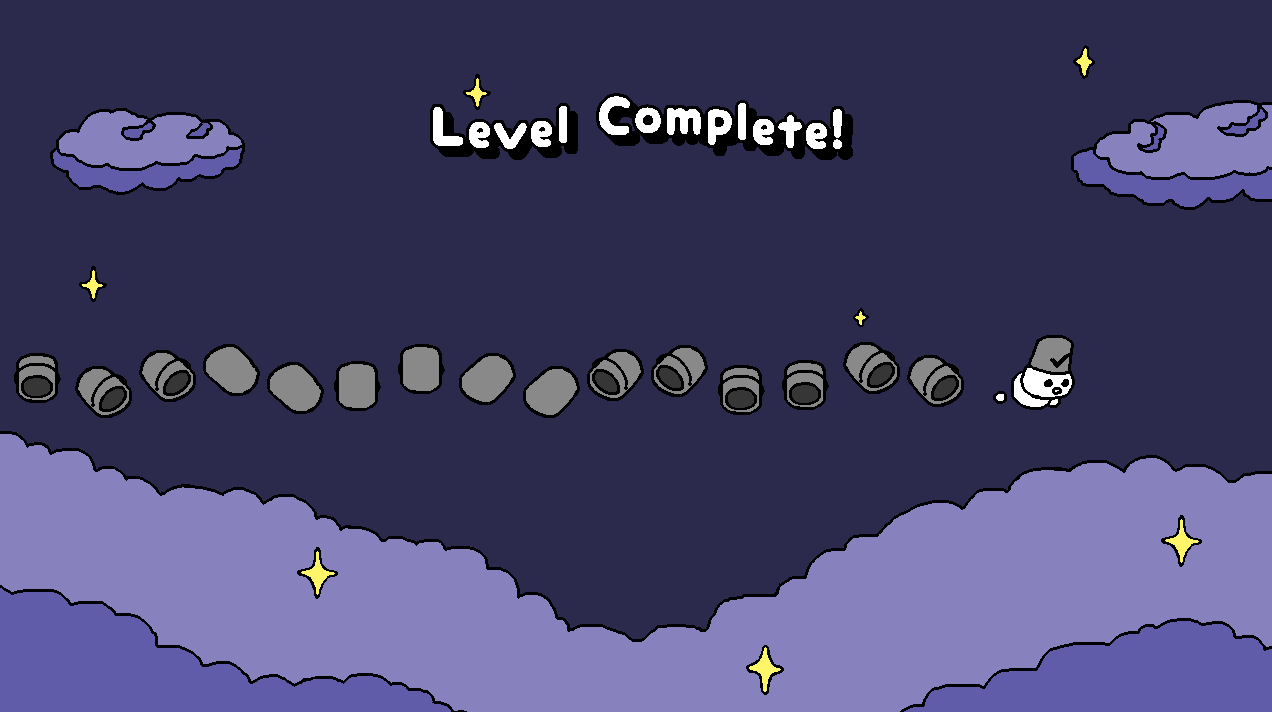 Level completion game for Bakettoheddo. The player would drift across the screen, and you can see all the buckets you've collected trailing you.